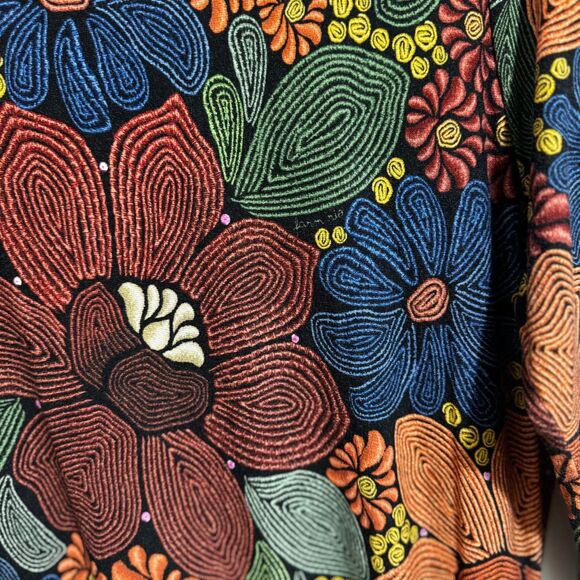 Farm Rio Floral Midi Dress Large Stitched Boho Fall Wedding Guest Worn Once - Picture 12 of 15